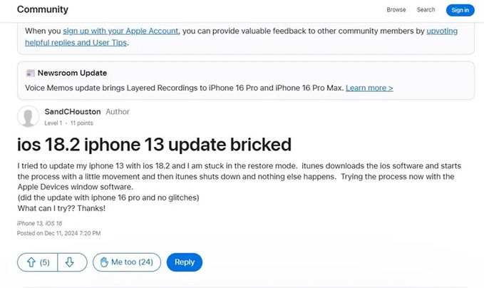 iOS 18.2 biến iPhone 13 thành "cục gạch"