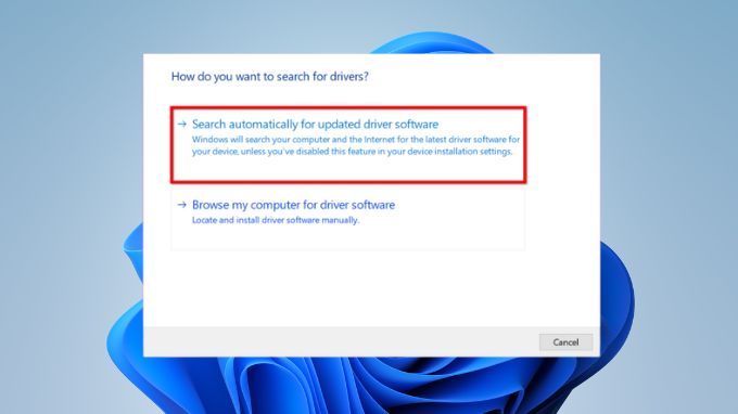 Chọn mục Search automatically for drivers