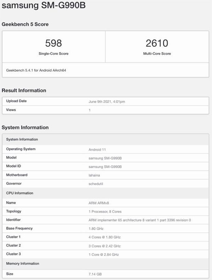 Galaxy S21 FE với chip Snapdragon 888 lộ điểm hiệu năng trên Geekbench