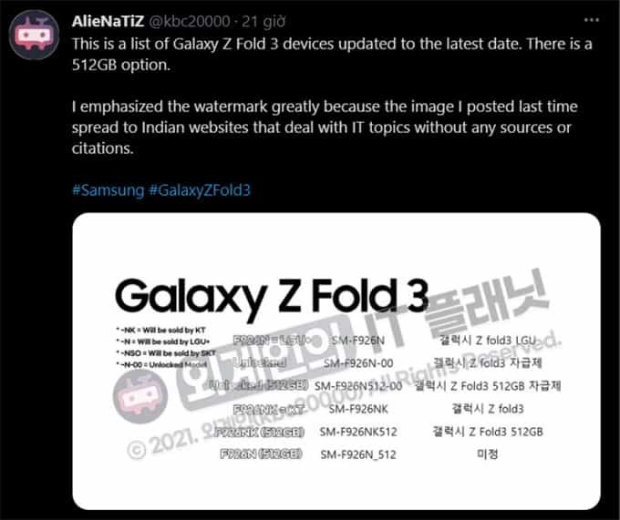 Thông tin tiết lộ về Galaxy Z Fold 3