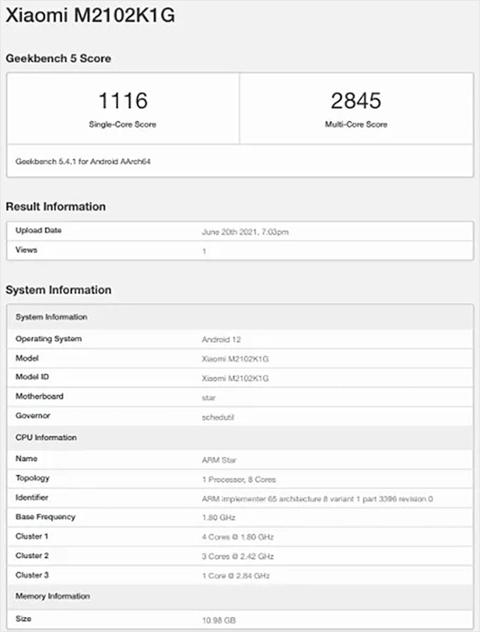 Flagship bí ẩn của Xiaomi xuất hiện trên Geekbench với chip Snapdragon 888 và RAM 12GB