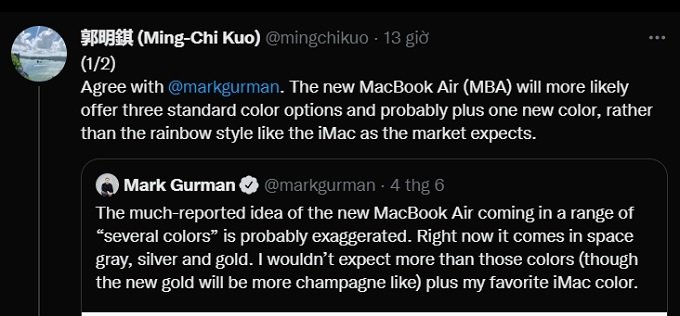 MacBook Air mới sẽ được Apple bổ sung thêm 2 màu mới