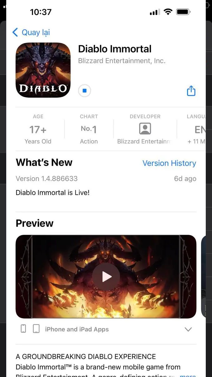 Tìm tên game Diablo Immortal để tải 