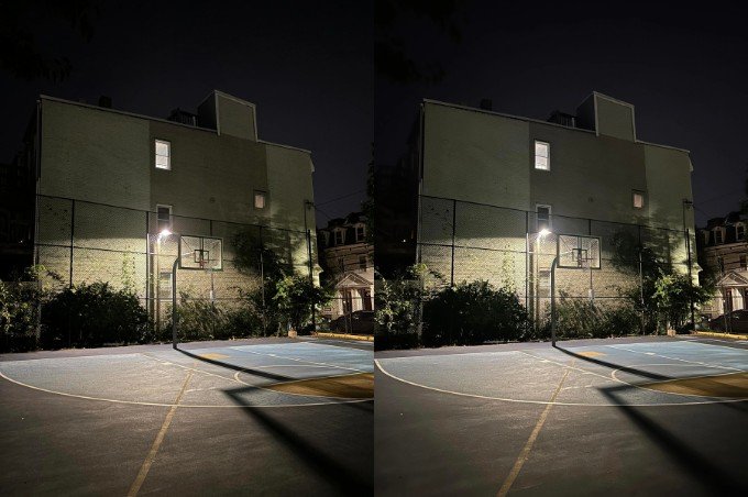 Ảnh chụp thiếu sáng của iPhone 15 (trái) và iPhone 14 (phải)