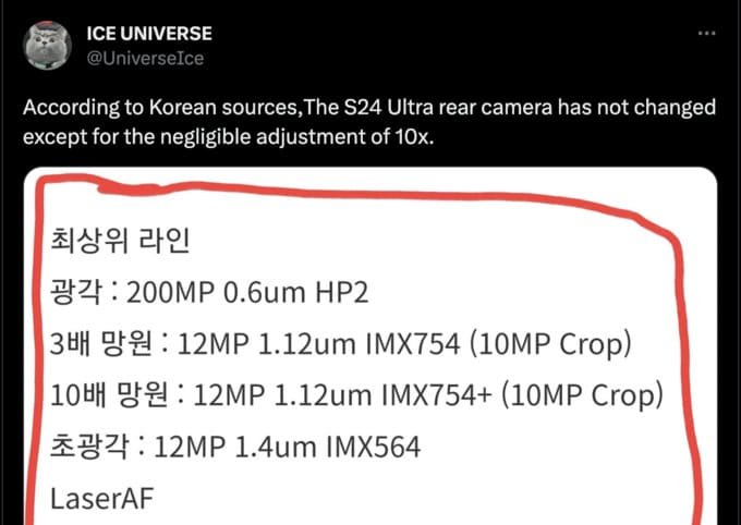 Thông số camera của Galaxy S24 Ultra bị rò rỉ