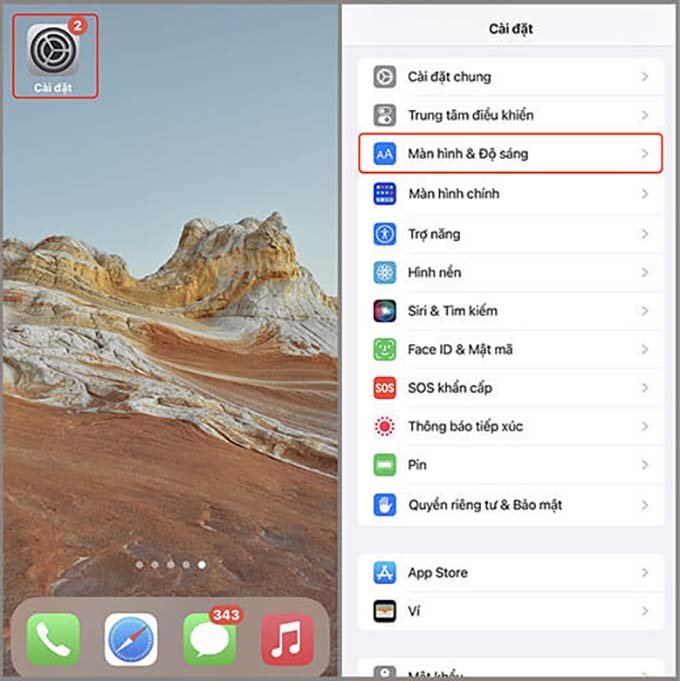 Sử dụng ứng dụng cài đặt để tắt màn hình iPhone 14 Pro