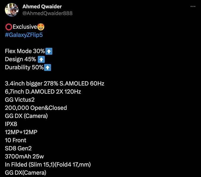 Thông số kỹ thuật rò rỉ khẳng định Galaxy Z Flip 5 bền hơn Galaxy Z Flip 4