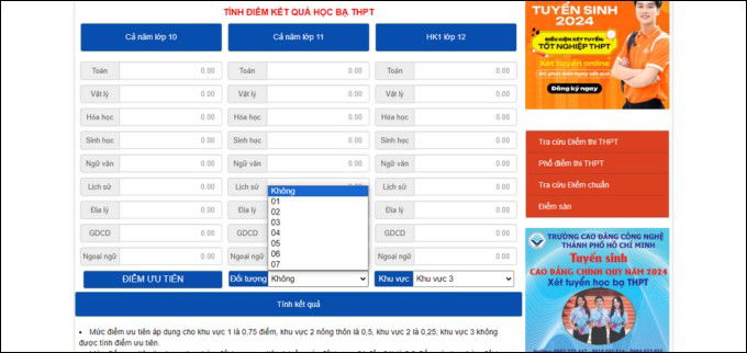 Tính điểm xét học bạ 2024 qua trang web THPT Quốc gia