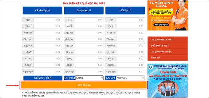 Tính điểm xét học bạ 2024 qua trang web THPT Quốc gia