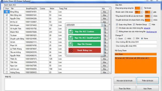 Phần mềm Sniper Auto Share Livestream