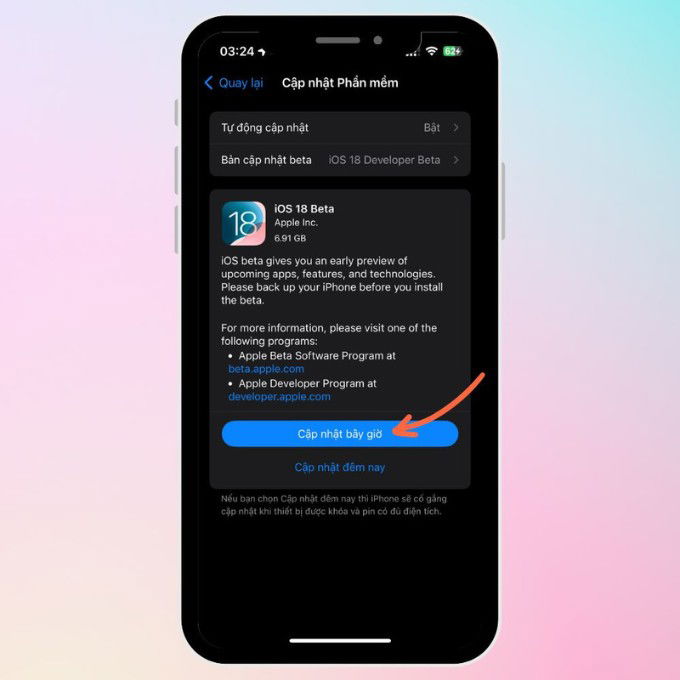 Hướng dẫn cập nhật phiên bản iOS 18 mới