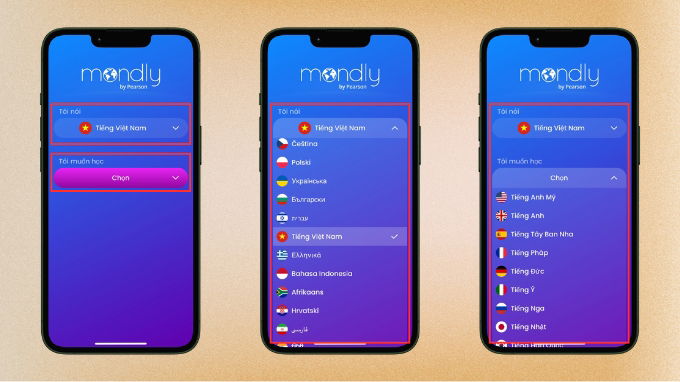  Chọn ngôn ngữ tương ứng trong mục Tôi nói và Tôi muốn học.