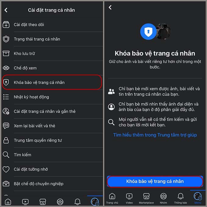 Cách bật khóa bảo vệ trang cá nhân Facebook trên điện thoại