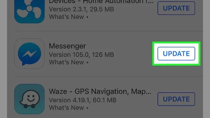 Cập nhật lại ứng dụng Messenger