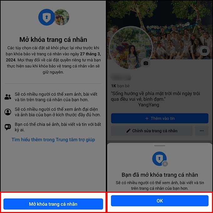 Hướng dẫn cách mở khóa bảo vệ trang cá nhân Facebook