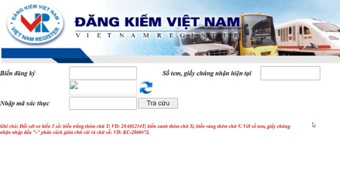 Kiểm tra phạt nguội trực tiếp trên website Cục Đăng kiểm Việt Nam