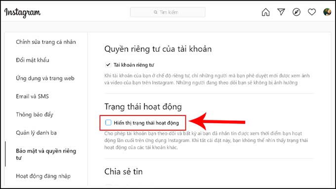 Cách tắt/ẩn trạng thái hoạt động Instagram trên máy tính