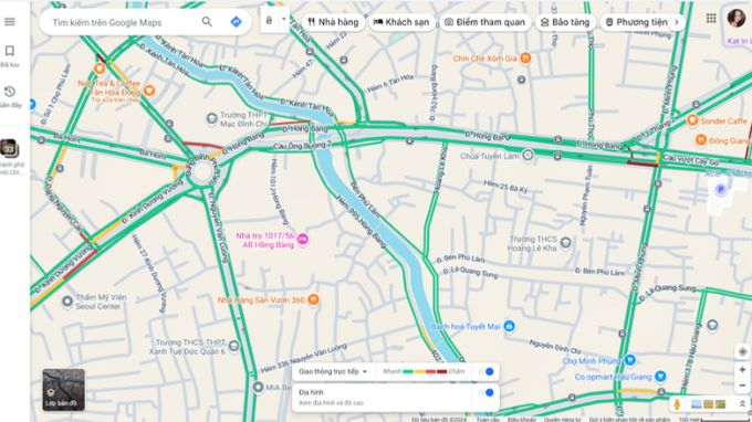 Cách xem kẹt xe trên Google Maps với máy tính