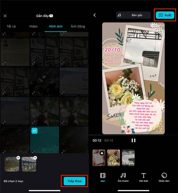 Khi đã ưng ý, bạn nhấn “Xuất” để lưu video vào thiết bị hoặc chia sẻ trực tiếp lên mạng xã hội