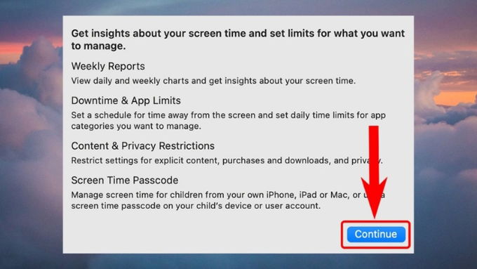 Nhấn nút Tiếp tục (Continue) để bắt đầu thiết lập