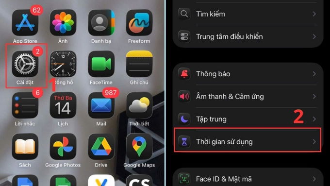 Mở ứng dụng Cài đặt (Settings) từ màn hình chính của iPhone hoặc iPad
