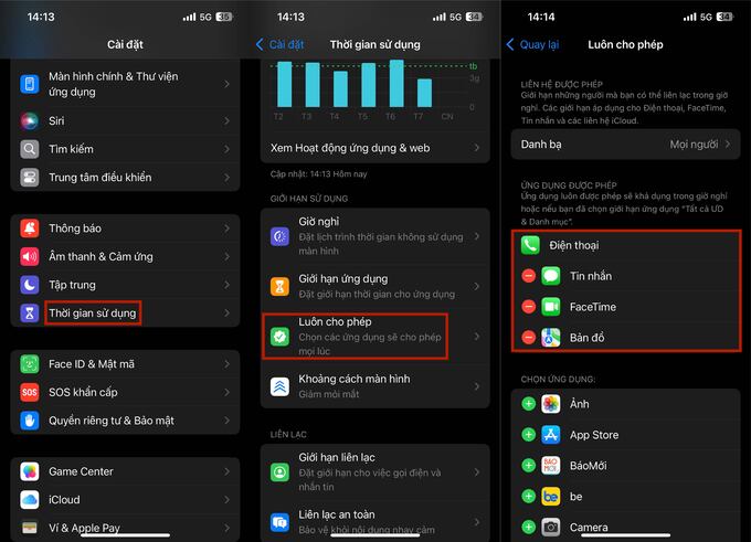 Ứng dụng được sử dụng mọi lúc (Always Allowed)
