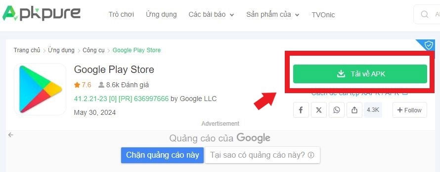 Dùng ứng dụng APK để cài Google Play