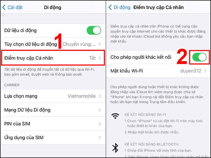 Cách chia sẻ mạng 4G trên điện thoại iPhone