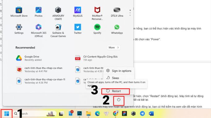 Khởi động lại máy tính