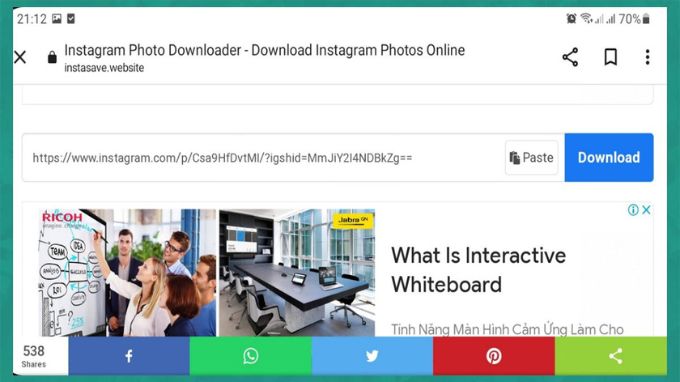Dùng web Instasave để tải ảnh từ Instagram