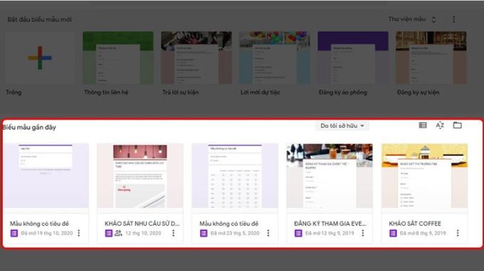 Cách xem lại những Biểu Mẫu từng tạo trên Google Form