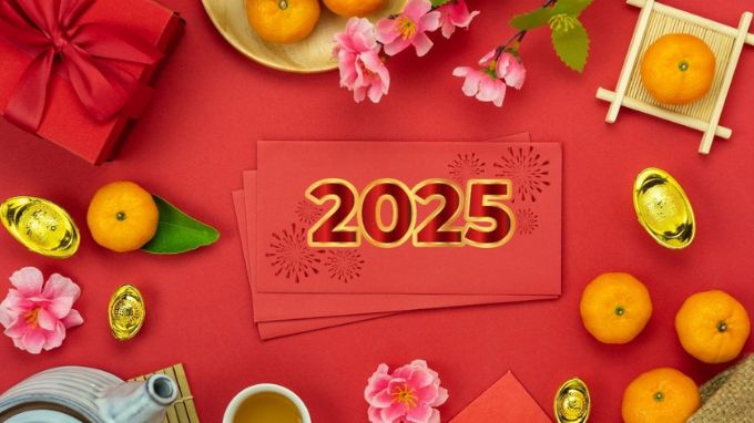 Hình nền background Tết Nguyên Đán 2025 mâm ngũ quả