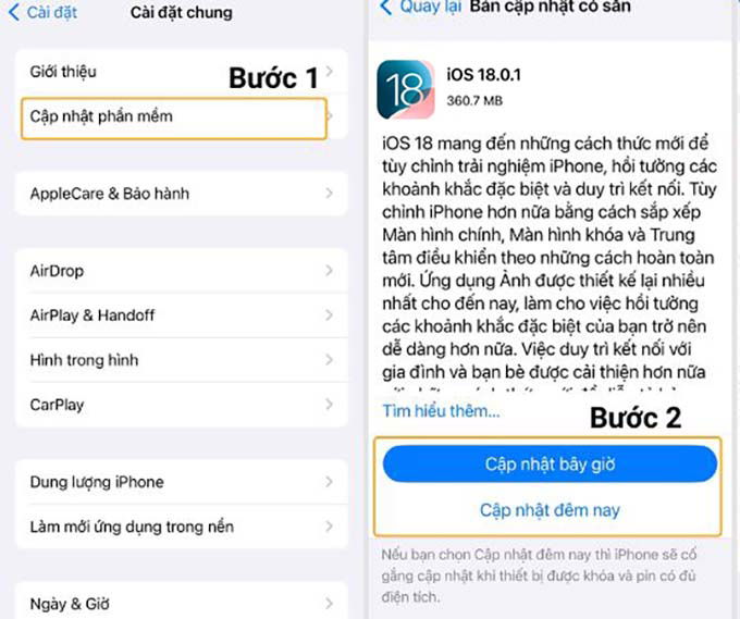 Hướng dẫn cách cập nhật iOS 18.0.1