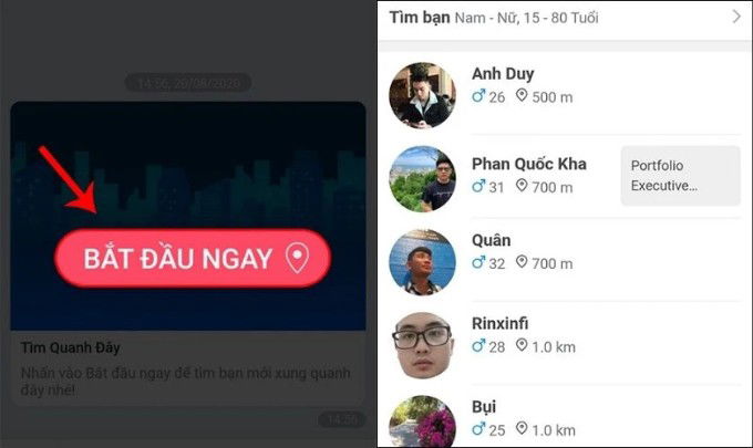 Bật tính năng tìm quanh đây của Zalo