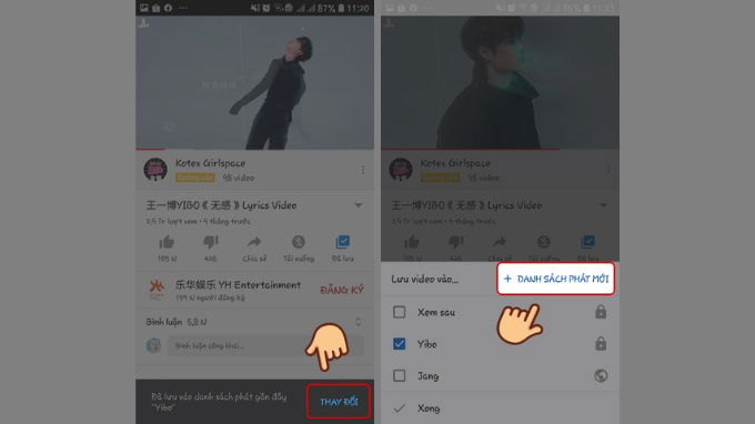 Bước 2 cách tạo danh sách phát trên Youtube bằng điện thoại