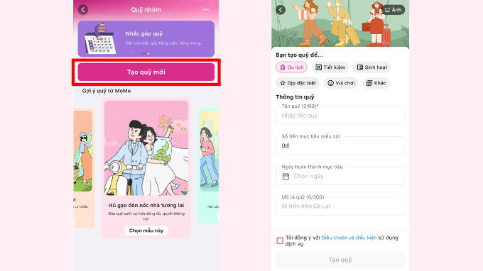 Cách tạo quỹ nhóm trên MoMo