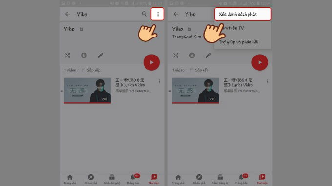 Bước 2 cách xóa danh sách phát trên Youtube bằng điện thoại
