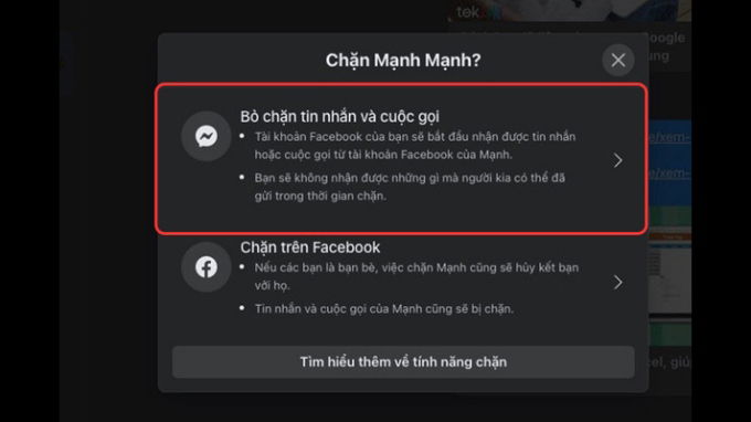 Bước 3 bỏ chặn Messenger trên máy tính