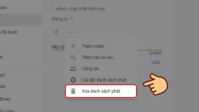 Bước 3 cách xóa danh sách phát trên Youtube bằng máy tính