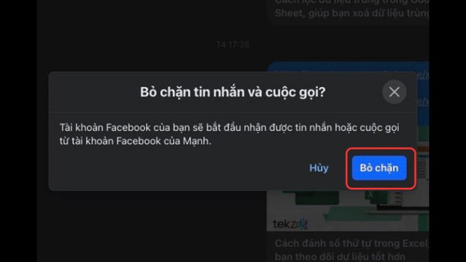 Bước 4 bỏ chặn Messenger trên máy tính