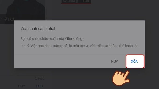 Bước 4 cách xóa danh sách phát trên Youtube bằng máy tính