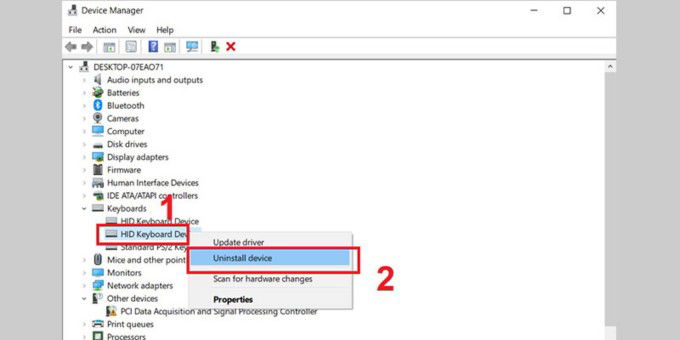 Tắt bàn phím laptop bằng Device Manager