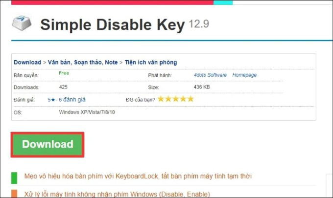 Dùng phần mềm Simple Disable Key để khóa bàn phím laptop