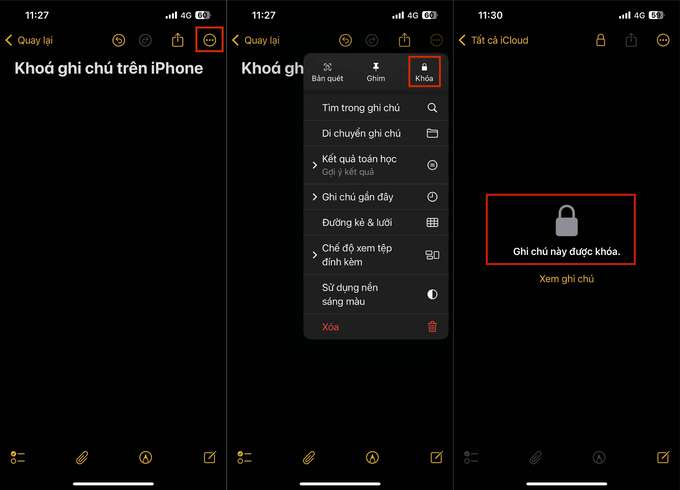 Khóa ghi chú trực tiếp trên ứng dụng Notes