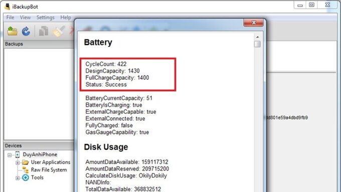 Kiểm tra pin iPhone bị chai bằng iBackupBot