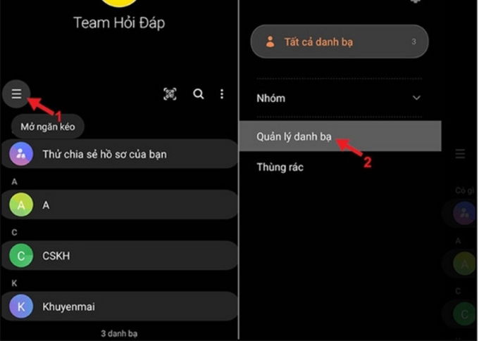 Chọn Quản lý danh bạ để thực hiện bước tiếp theo trong cách lưu số điện thoại vào sim trên iPhone 6