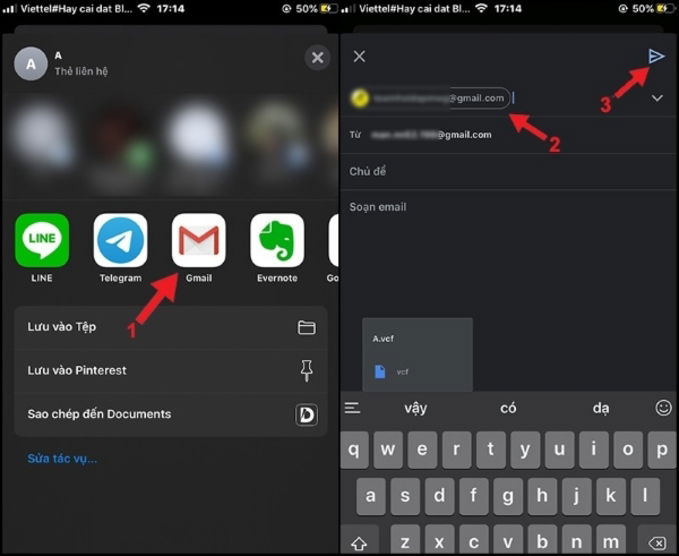 Chọn Gmail và nhập địa chỉ Gmail để thực hiện bước tiếp theo trong cách lưu số điện thoại vào sim trên iPhone 6