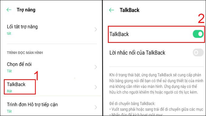 Tắt TalkBack trong mục Cài đặt