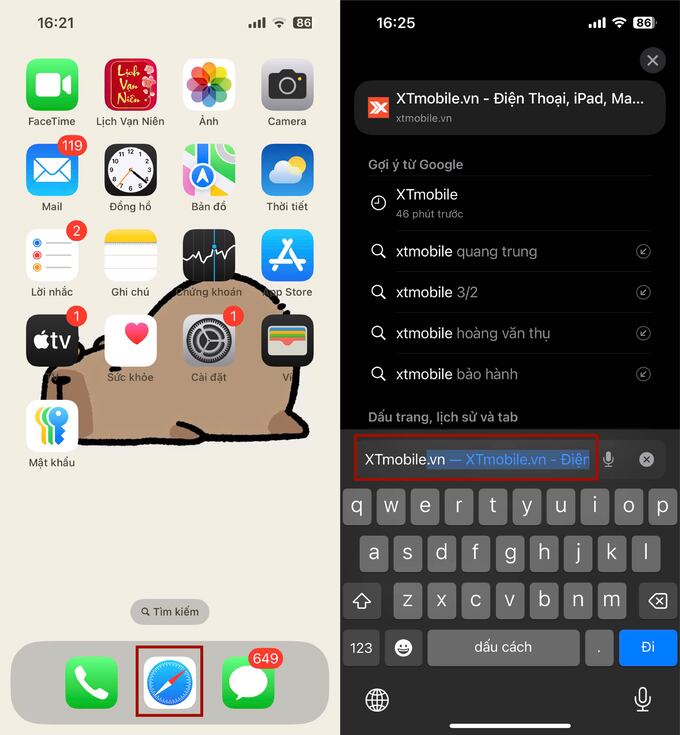 Mở ứng dụng Safari trên iPhone và nhập địa chỉ trang web bạn muốn thêm vào màn hình chính