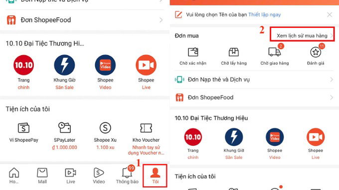 Cách xem lịch sử mua hàng Shopee trên điện thoại